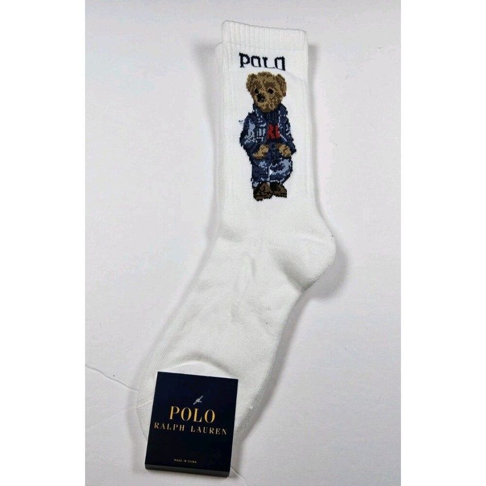 Polo Ralph Lauren Denim Bear Crew Socks Size 13-16 Flawed